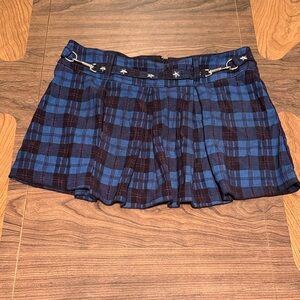 Vintage Y2K Blue Plaid MT:2 Pleated Studded Mini Skirt Hot Topic Mall Punk L